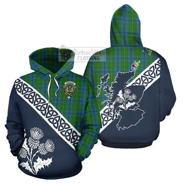 Johnstone (Johnston) Tartan Hoodie Featuring Thistle and Scotland Map