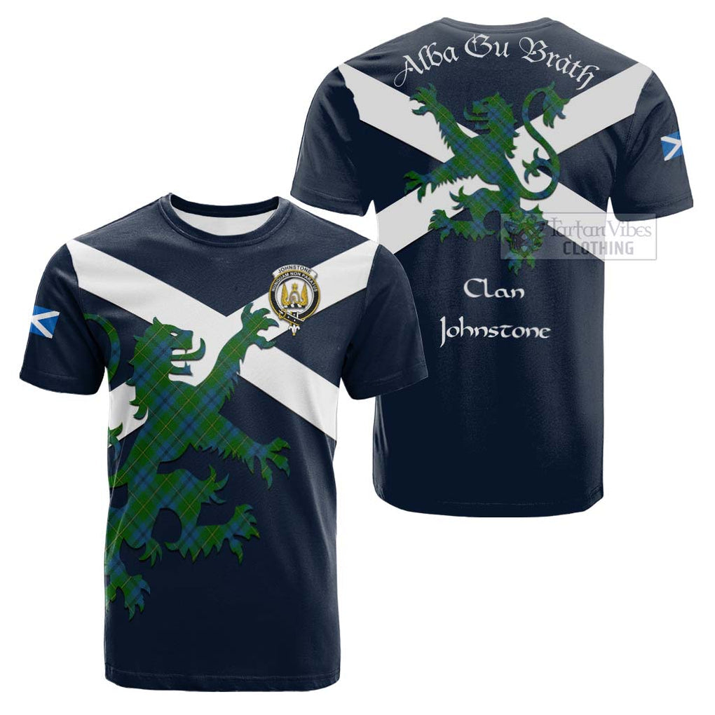 Tartan Vibes Clothing Johnstone (Johnston) Tartan Lion Rampant Cotton T-shirt – Proudly Display Your Heritage with Alba Gu Brath and Clan Name