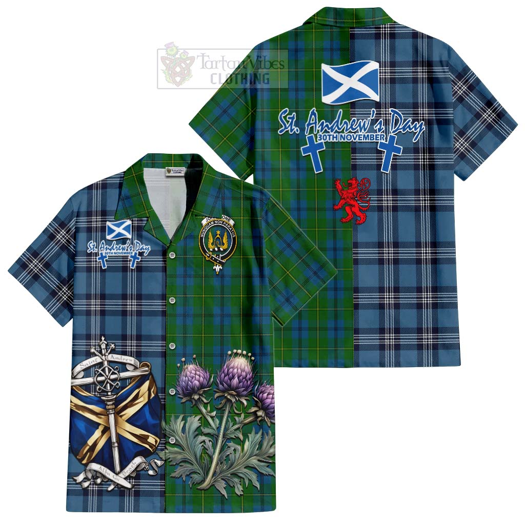 Tartan Vibes Clothing Johnstone (Johnston) Tartan Short Sleeve Button Shirt Happy St. Andrew's Day Half Tartan Style