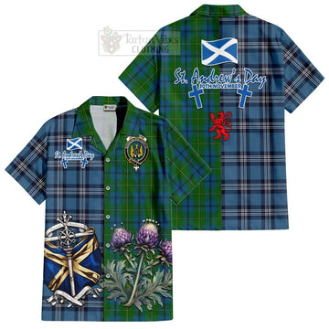 Johnstone (Johnston) Tartan Short Sleeve Button Shirt Happy St. Andrew's Day Half Tartan Style