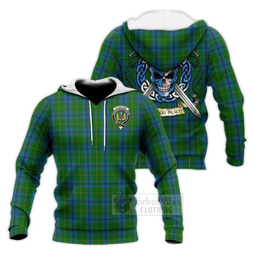 Johnstone (Johnston) Tartan Knitted Hoodie with Family Crest Celtic Skull Style