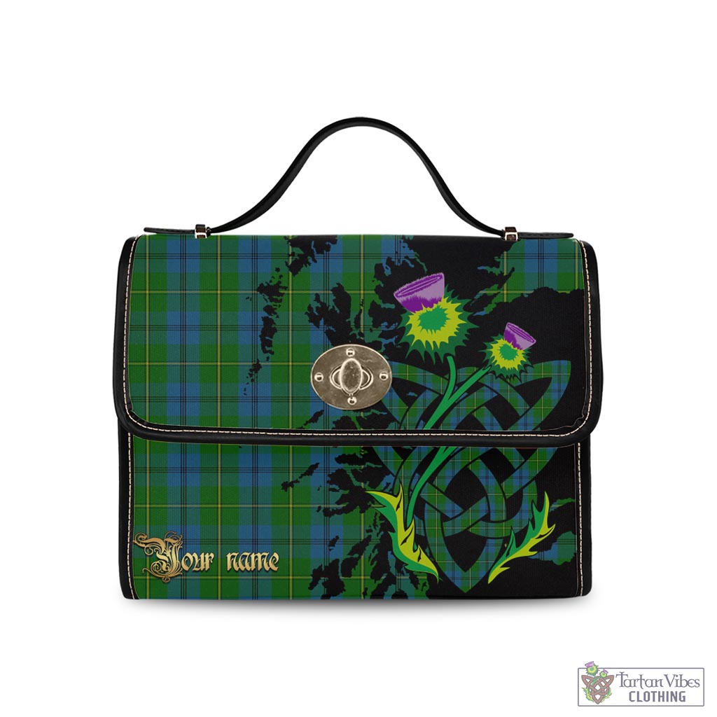 Tartan Vibes Clothing Johnstone-Johnston Tartan Waterproof Canvas Bag with Scotland Map and Thistle Celtic Accents