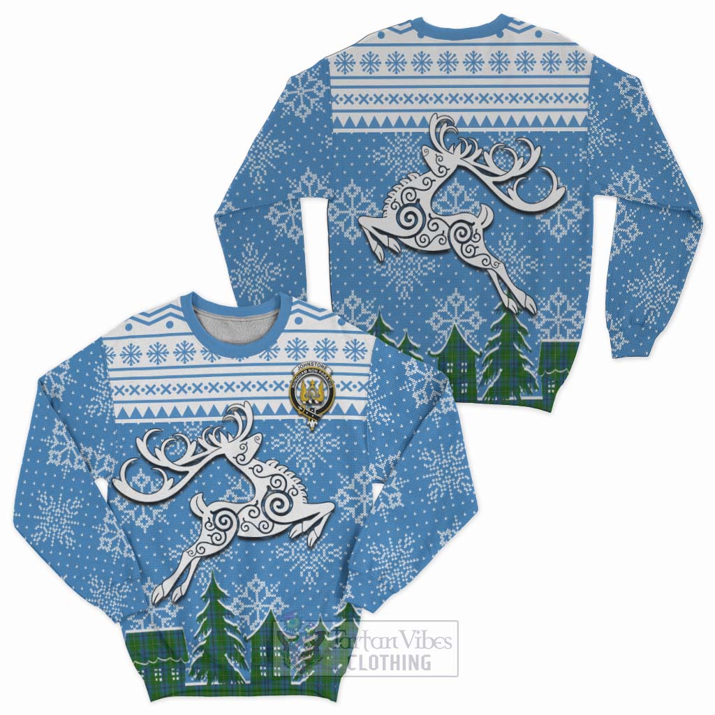 Tartan Vibes Clothing Johnstone (Johnston) Clan Christmas Sweatshirt Celtic Reindeer Style