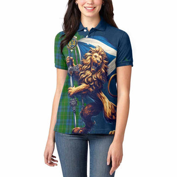 Johnstone (Johnston) Tartan Family Crest Women's Polo Shirt with Scottish Majestic Lion