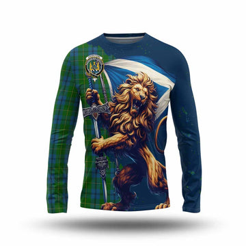 Johnstone (Johnston) Tartan Family Crest Long Sleeve T-Shirt with Scottish Majestic Lion