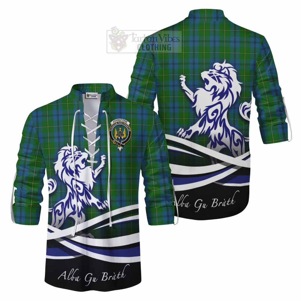 Tartan Vibes Clothing Johnstone (Johnston) Tartan Ghillie Kilt Shirt with Alba Gu Brath Regal Lion Emblem