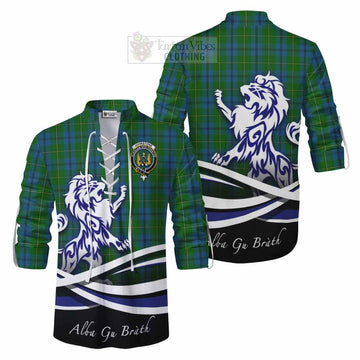 Johnstone (Johnston) Tartan Ghillie Kilt Shirt with Alba Gu Brath Regal Lion Emblem