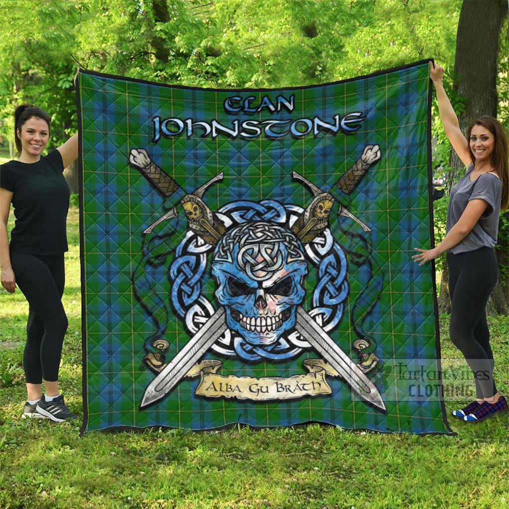 Tartan Vibes Clothing Johnstone (Johnston) Tartan Quilt with Celtic Skull Alba Gu Brath Style