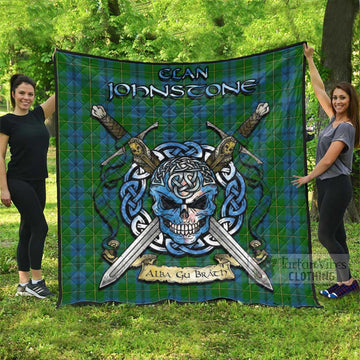 Johnstone (Johnston) Tartan Quilt with Celtic Skull Alba Gu Brath Style