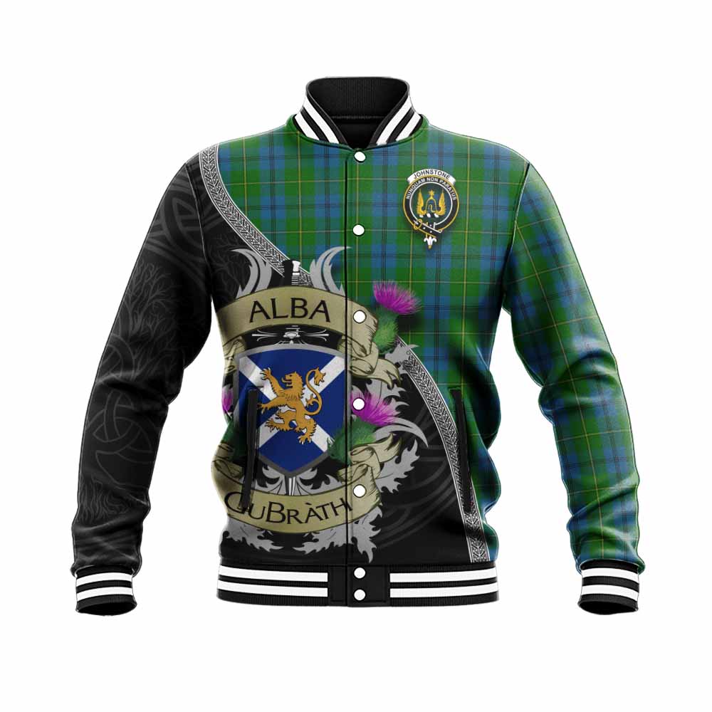 Johnstone (Johnston) Tartan Family Crest Baseball Jacket Lion Rampant Royal Thistle Shield Celtic Inspired Unisex - Tartan Vibes Clothing