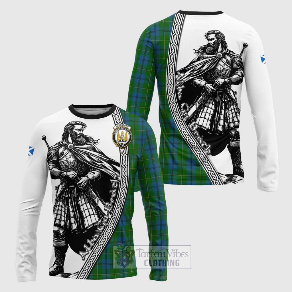 Tartan Vibes Clothing Johnstone (Johnston) Tartan Clan Crest Long Sleeve T-Shirt with Highlander Warrior Celtic Style