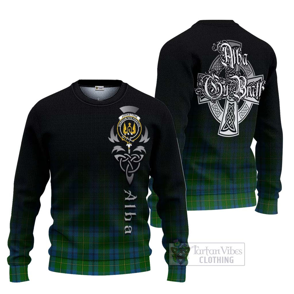 Tartan Vibes Clothing Johnstone (Johnston) Tartan Knitted Sweater Featuring Alba Gu Brath Family Crest Celtic Inspired