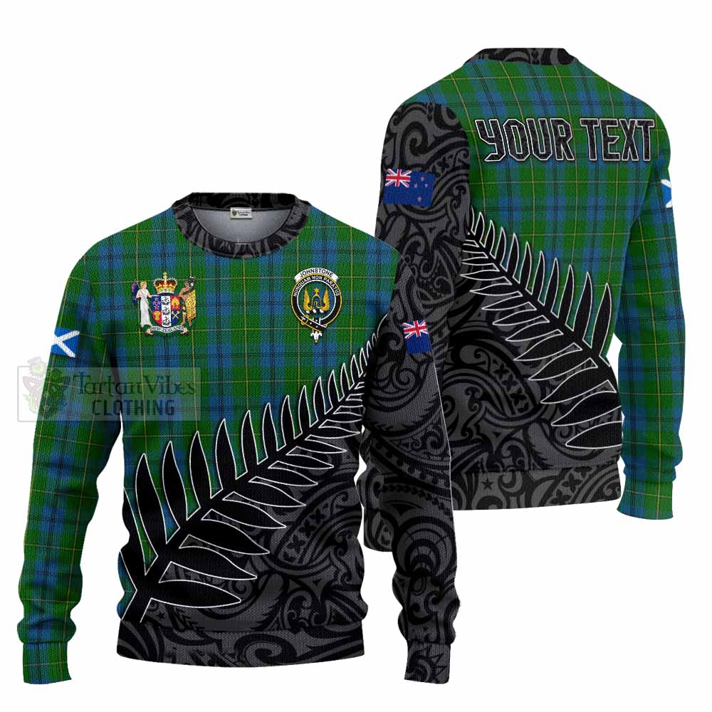 Tartan Vibes Clothing Johnstone (Johnston) Crest Tartan Knitted Sweater with New Zealand Silver Fern Half Style