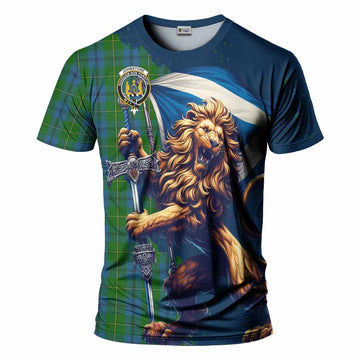 Johnstone (Johnston) Tartan Family Crest T-Shirt with Scottish Majestic Lion