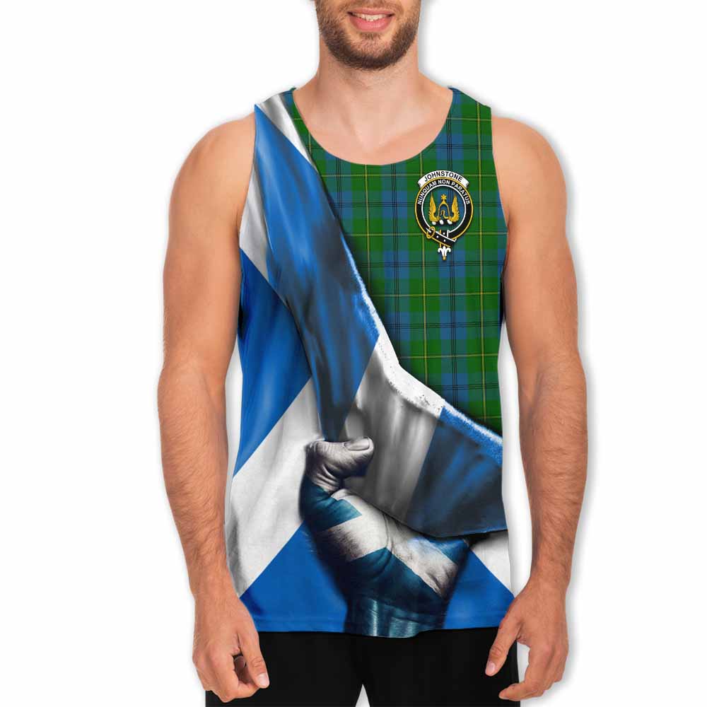 Tartan Vibes Clothing Johnstone (Johnston) Tartan Men's Tank Top with Family Crest Scotland Patriotic Style