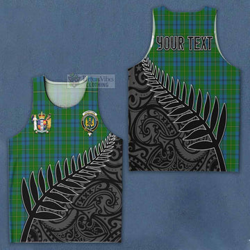 Johnstone (Johnston) Crest Tartan Men's Tank Top with New Zealand Silver Fern Half Style