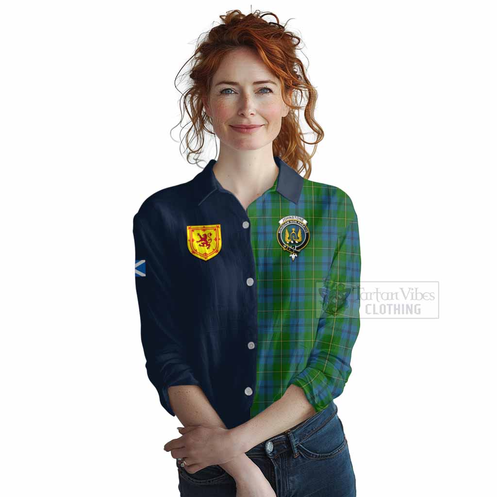 Tartan Vibes Clothing Johnstone (Johnston) Tartan Women's Casual Shirt Alba with Scottish Lion Royal Arm Half Style