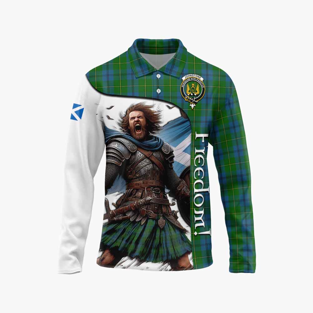 Tartan Vibes Clothing Johnstone (Johnston) Crest Tartan Long Sleeve Polo Shirt Inspired by the Freedom of Scottish Warrior