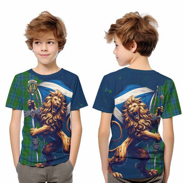 Johnstone (Johnston) Tartan Family Crest Kid T-Shirt with Scottish Majestic Lion