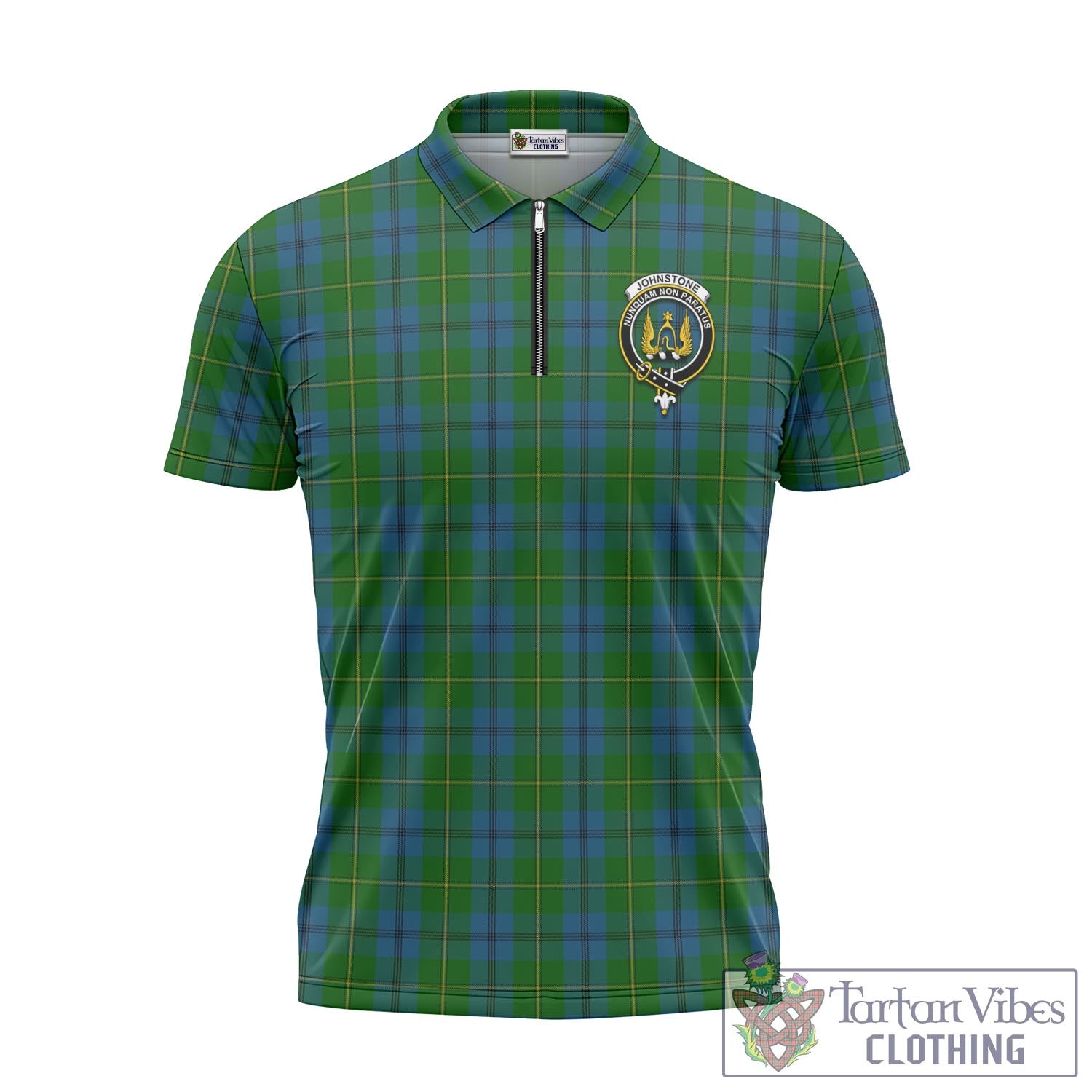 Tartan Vibes Clothing Johnstone-Johnston Tartan Zipper Polo Shirt with Family Crest