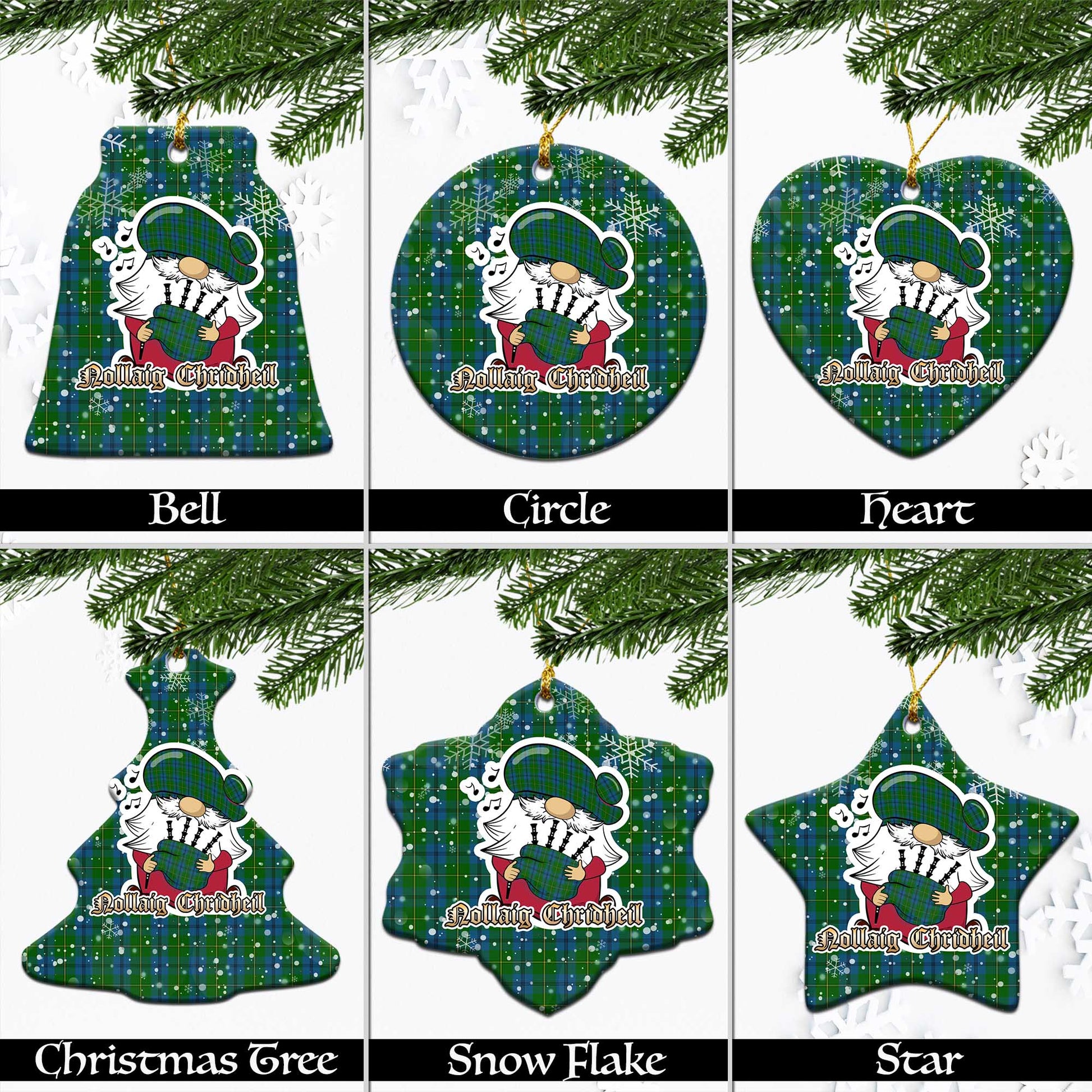 Johnstone-Johnston Tartan Christmas Ornaments with Scottish Gnome Playing Bagpipes Ceramic - Tartanvibesclothing