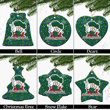 Johnstone (Johnston) Tartan Christmas Ceramic Ornaments with Scottish Gnome Playing Bagpipes