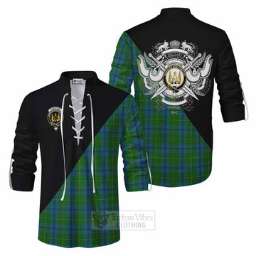 Johnstone (Johnston) Tartan Ghillie Kilt Shirt with Family Crest and Military Logo Style