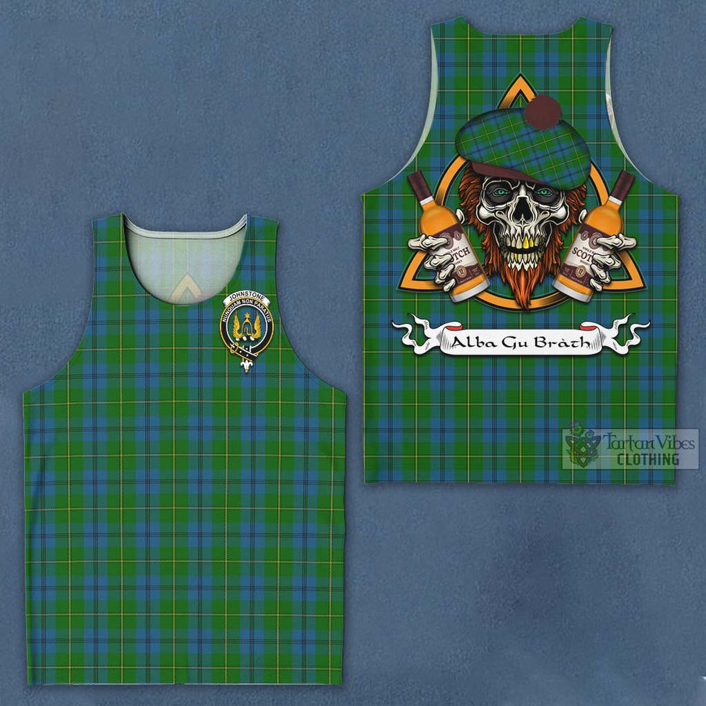 Tartan Vibes Clothing Johnstone (Johnston) Tartan Men's Tank Top with Family Crest and Bearded Skull Holding Bottles of Whiskey