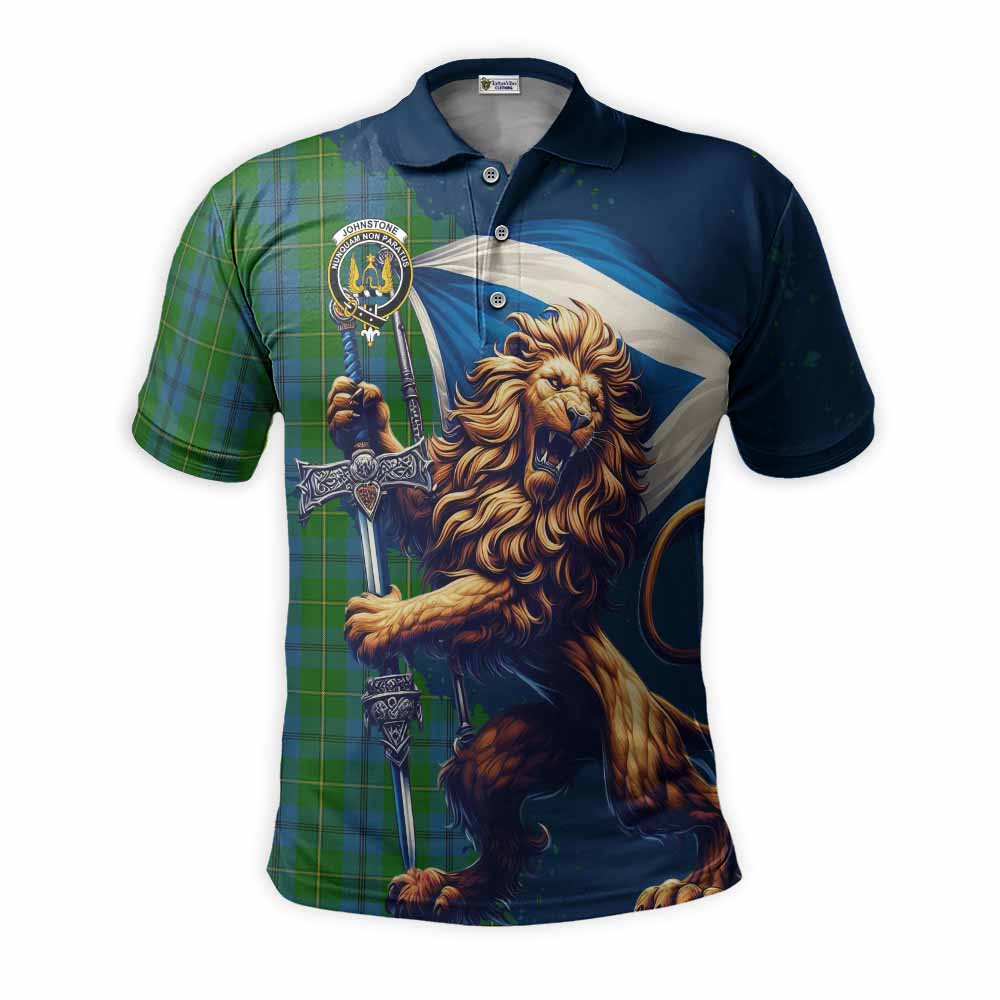 Tartan Vibes Clothing Johnstone (Johnston) Tartan Family Crest Men's Polo Shirt with Scottish Majestic Lion