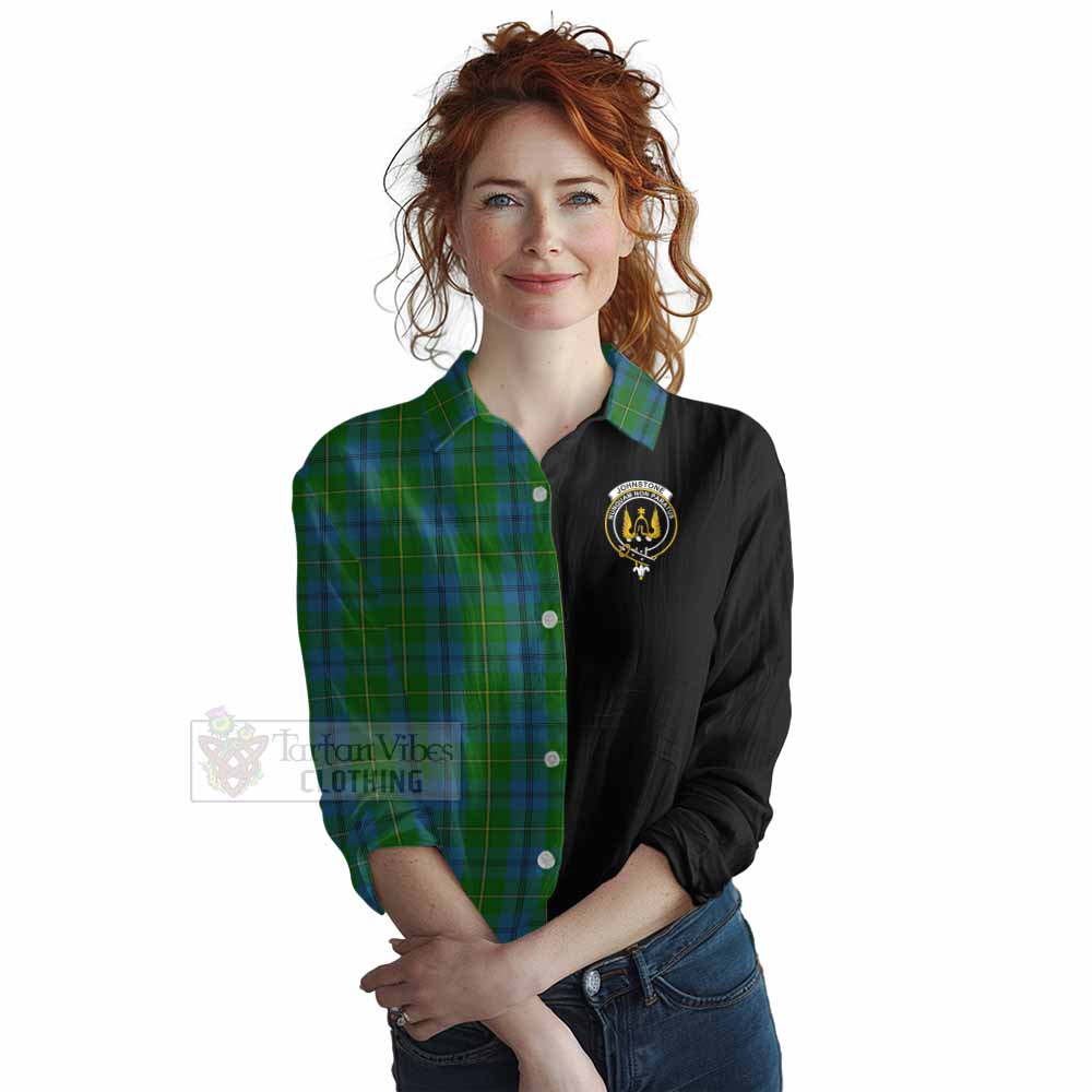 Tartan Vibes Clothing Johnstone (Johnston) Tartan Women's Casual Shirt with Family Crest and Half Of Me Style