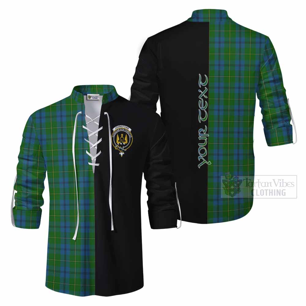 Tartan Vibes Clothing Johnstone (Johnston) Tartan Ghillie Kilt Shirt with Family Crest and Half Of Me Style