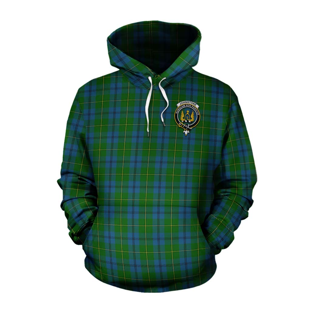 Tartan Vibes Clothing Johnstone (Johnston) Tartan Cotton Hoodie with Family Crest Celtic Skull Style