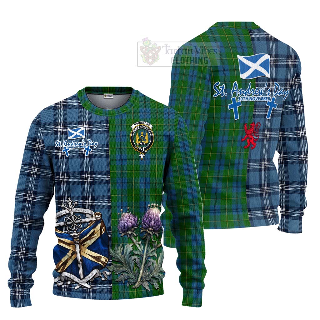 Tartan Vibes Clothing Johnstone (Johnston) Tartan Knitted Sweater Happy St. Andrew's Day Half Tartan Style