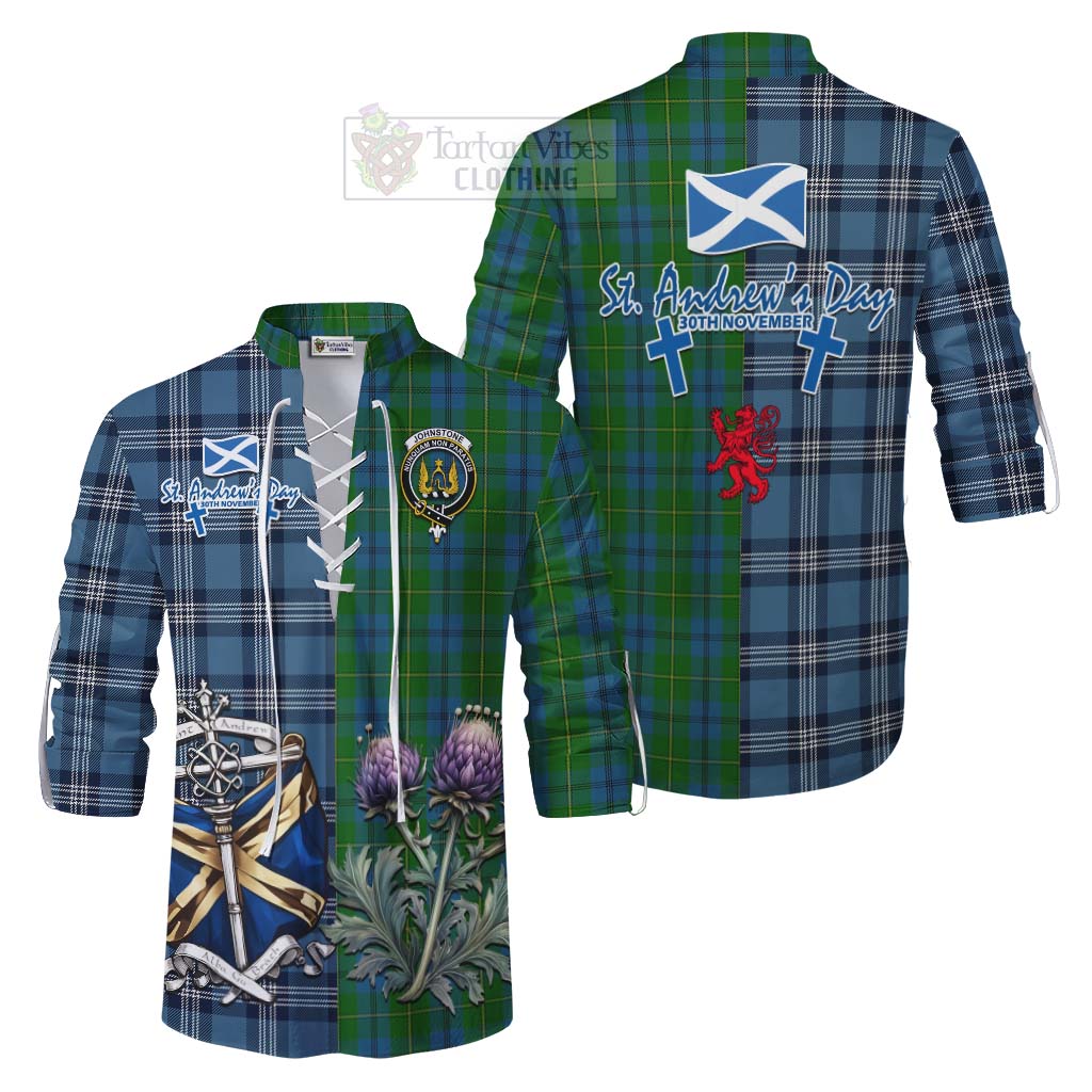 Tartan Vibes Clothing Johnstone (Johnston) Tartan Ghillie Kilt Shirt Happy St. Andrew's Day Half Tartan Style