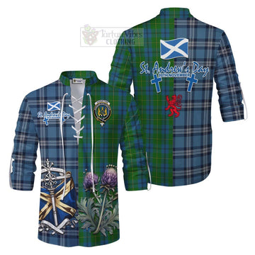 Johnstone (Johnston) Tartan Ghillie Kilt Shirt Happy St. Andrew's Day Half Tartan Style