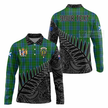 Johnstone (Johnston) Crest Tartan Long Sleeve Polo Shirt with New Zealand Silver Fern Half Style