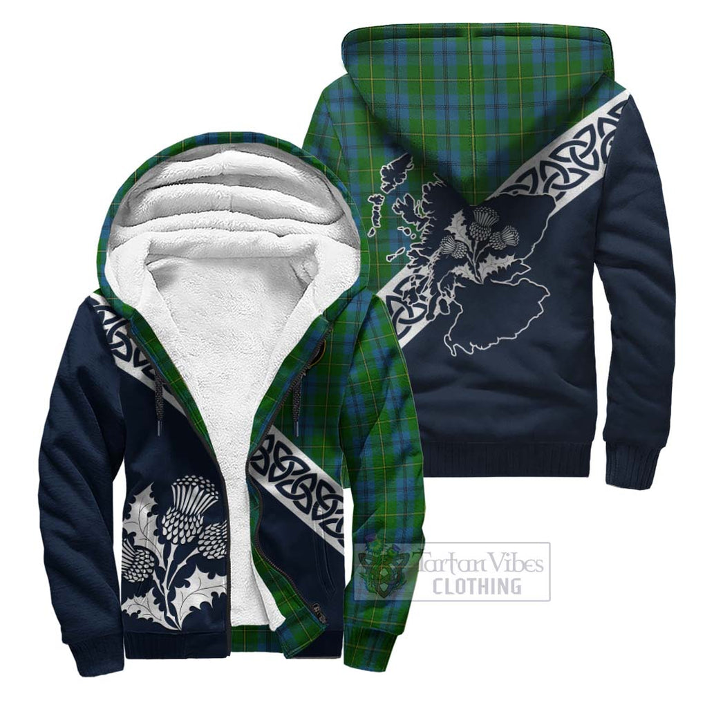 Tartan Vibes Clothing Johnstone (Johnston) Tartan Sherpa Hoodie Featuring Thistle and Scotland Map