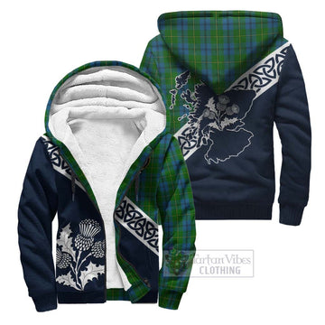 Johnstone (Johnston) Tartan Sherpa Hoodie Featuring Thistle and Scotland Map