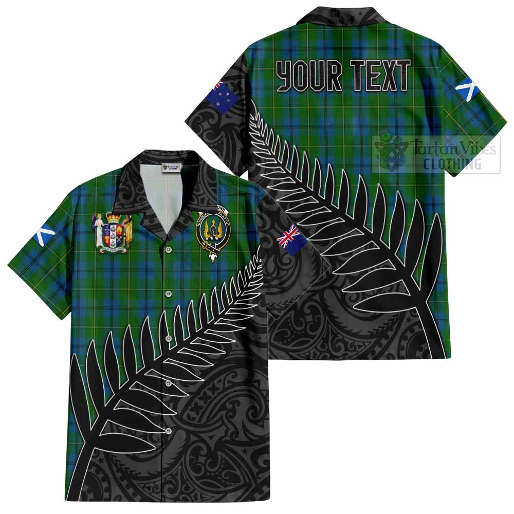 Tartan Vibes Clothing Johnstone (Johnston) Crest Tartan Short Sleeve Button Shirt with New Zealand Silver Fern Half Style