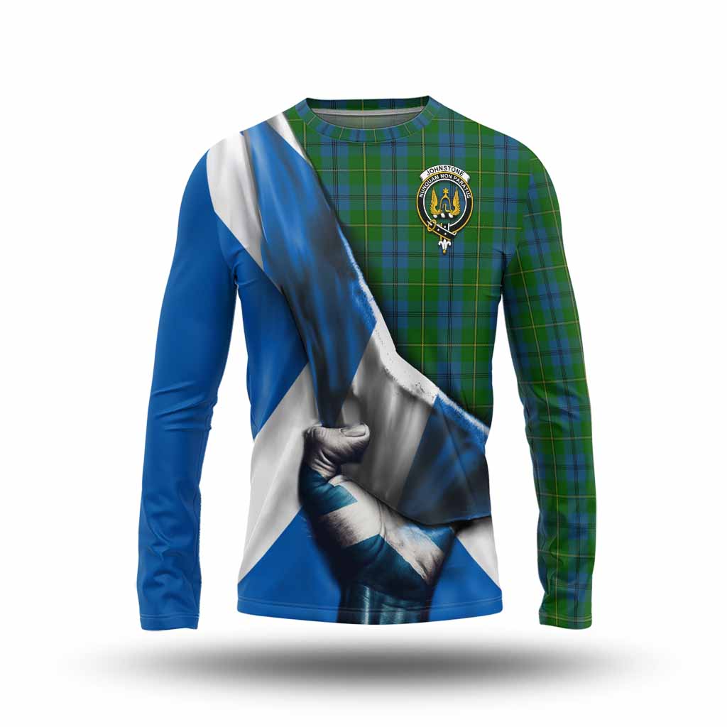 Tartan Vibes Clothing Johnstone (Johnston) Tartan Long Sleeve T-Shirt with Family Crest Scotland Patriotic Style