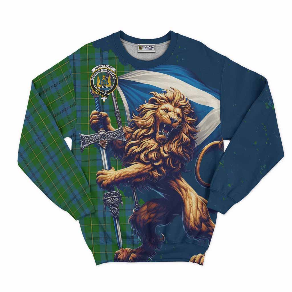 Tartan Vibes Clothing Johnstone (Johnston) Tartan Family Crest Sweatshirt with Scottish Majestic Lion