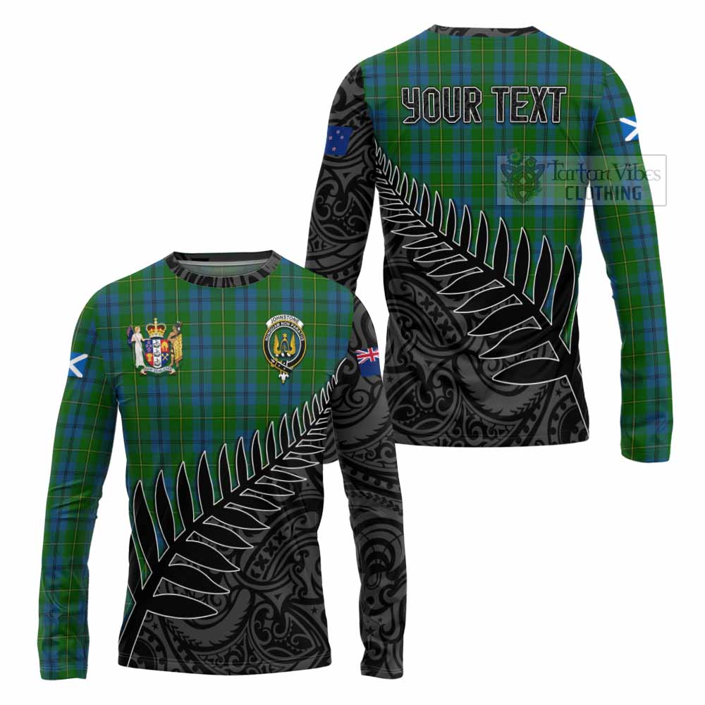 Tartan Vibes Clothing Johnstone (Johnston) Crest Tartan Long Sleeve T-Shirt with New Zealand Silver Fern Half Style