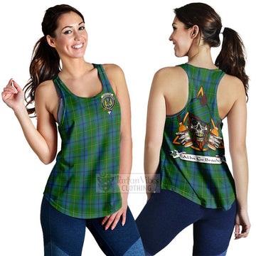 Johnstone (Johnston) Tartan Women's Racerback Tanks with Family Crest and Bearded Skull Holding Bottles of Whiskey