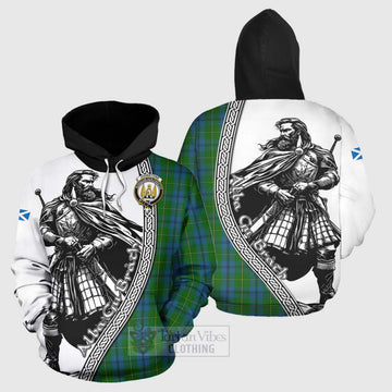 Johnstone (Johnston) Tartan Clan Crest Hoodie with Highlander Warrior Celtic Style