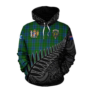 Johnstone (Johnston) Crest Tartan Cotton Hoodie with New Zealand Silver Fern Half Style