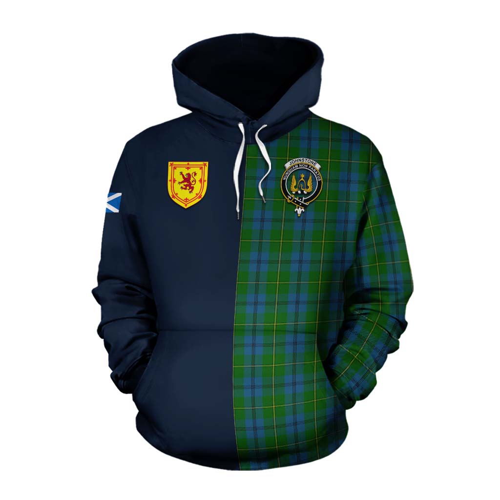 Tartan Vibes Clothing Johnstone (Johnston) Tartan Cotton Hoodie Alba with Scottish Lion Royal Arm Half Style