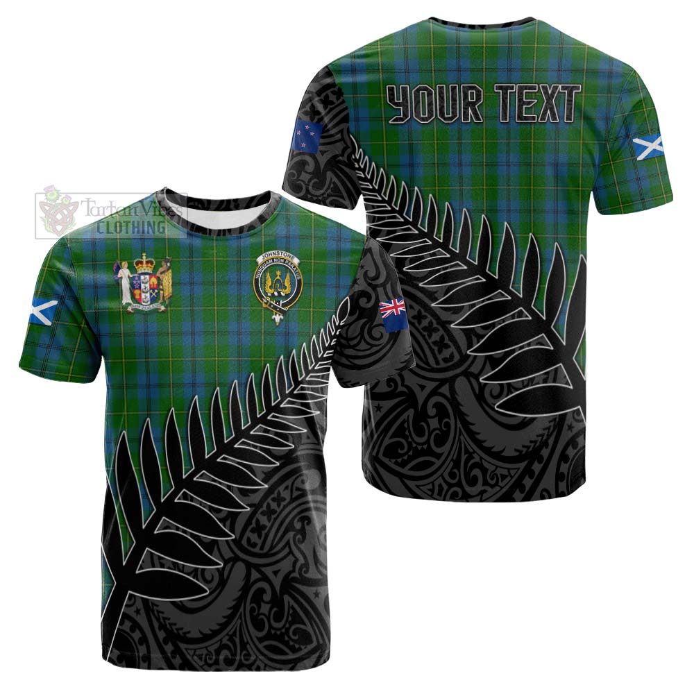 Tartan Vibes Clothing Johnstone (Johnston) Crest Tartan Cotton T-shirt with New Zealand Silver Fern Half Style