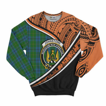 Johnstone (Johnston) Crest Tartan Sweatshirt with Polynesian Vibes Style - Orange Version