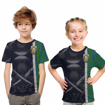 Johnstone (Johnston) Tartan Kid T-Shirt with Family Crest Cross Sword Thistle Celtic Vibes