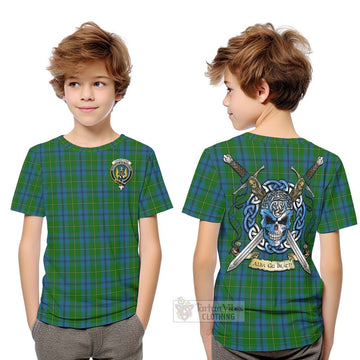 Johnstone (Johnston) Tartan Kid T-Shirt with Family Crest Celtic Skull Style